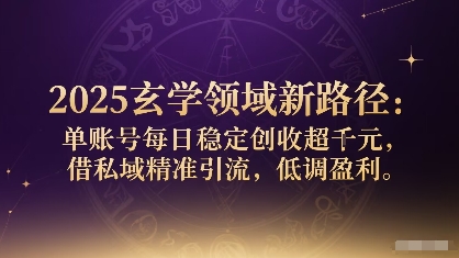 2025玄学领域新路径：单账号每日稳定创收1k+，借私域精准引流，低调盈利-月亮湾网创资源站