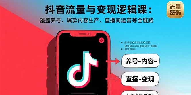 抖音流量与变现逻辑课：覆盖养号、爆款内容生产、直播间运营等全链路-月亮湾网创资源站