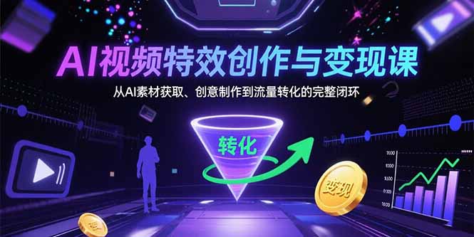 AI视频特效创作与变现课：从AI素材获取、创意制作到流量转化的完整闭环-月亮湾网创资源站