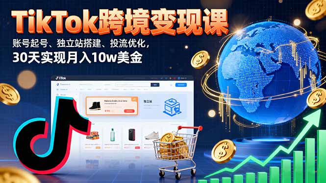 TikTok跨境变现课：账号起号、独立站搭建、投流优化，30天实现月入10w美金-月亮湾网创资源站