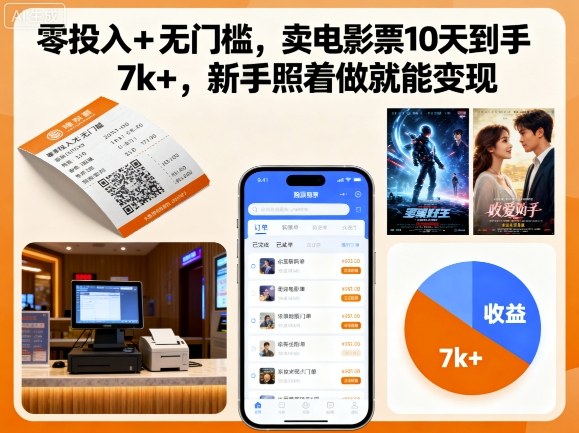 零投入+无门槛，卖电影票10天到手7k+，新手照着做就能变现【揭秘】-月亮湾网创资源站