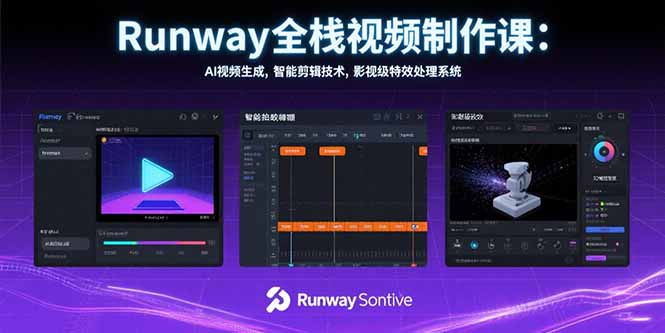 Runway全栈视频制作课：AI视频生成，智能剪辑技术，影视级特效处理系统-月亮湾网创资源站