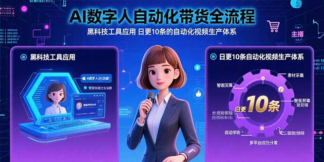 AI数字人自动化带货全流程：黑科技工具应用 日更10条的自动化视频生产体系-月亮湾网创资源站