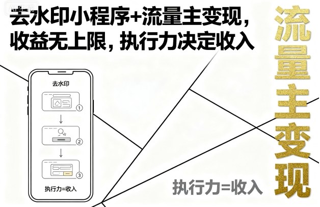 去水印小程序+流量主变现，收益无上限，执行力决定收入-月亮湾网创资源站