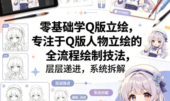 零基础学Q版立绘，专注于Q版人物立绘的全流程绘制技法，层层递进，系统拆解-月亮湾网创资源站