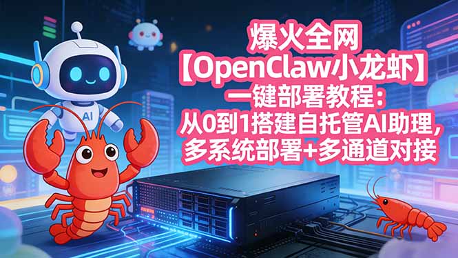 爆火全网【OpenClaw 小龙虾】一键部署教程：从0到1搭建自托管AI助理，多系统部署+多通道对接-月亮湾网创资源站
