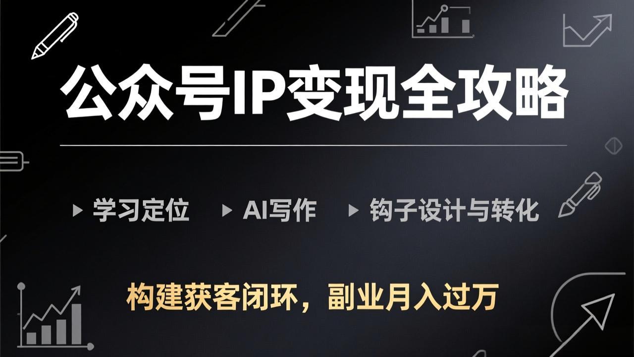 公众号IP变现全攻略-更新，学习定位、AI写作、钩子设计与转化，构建获客闭环，副业月入过万-月亮湾网创资源站
