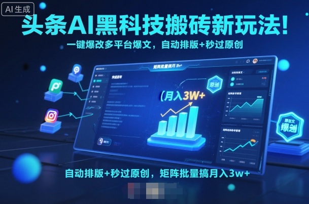 头条AI黑科技搬砖新玩法！一键爆改多平台爆文，自动排版+秒过原创，矩阵批量搞月入3w+【揭秘】-月亮湾网创资源站