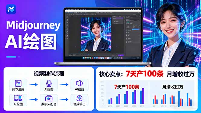 AI绘图照片开口说话视频制作：Midjourney+数字人，7天产100条月增收过万-月亮湾网创资源站