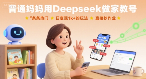 普通妈妈用Deepseek做家教号，条条热门，日变现1k+的玩法，直接抄作业-月亮湾网创资源站