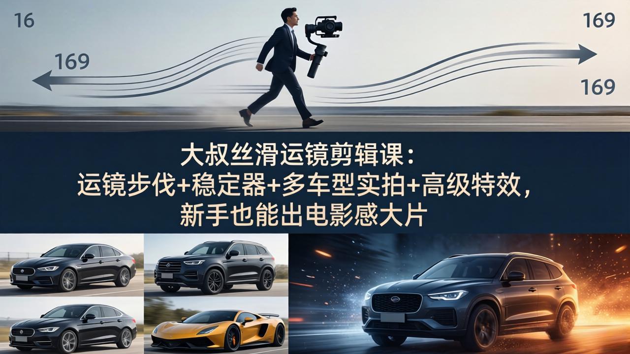 大叔丝滑运镜剪辑课：运镜步伐+稳定器+多车型实拍+高级特效，新手也能出电影感大片-月亮湾网创资源站