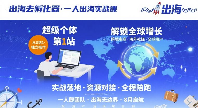 出海去孵化器，一人出海实战课，超级个体第1站，解锁全球增长-月亮湾网创资源站