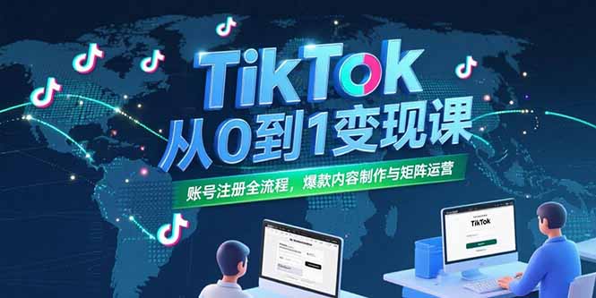TikTok从0到1变现课，账号注册全流程，爆款内容制作与矩阵运营-月亮湾网创资源站