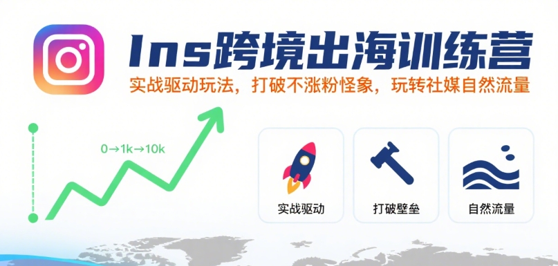 Ins跨境出海训练营，实战驱动玩法，打破不涨粉怪象，玩转社媒自然流量-月亮湾网创资源站