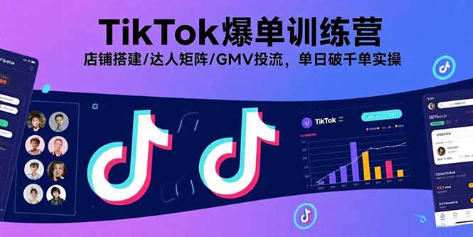 TikTok爆单训练营，店铺搭建/达人矩阵/GMV投流，单日破千单实操-月亮湾网创资源站
