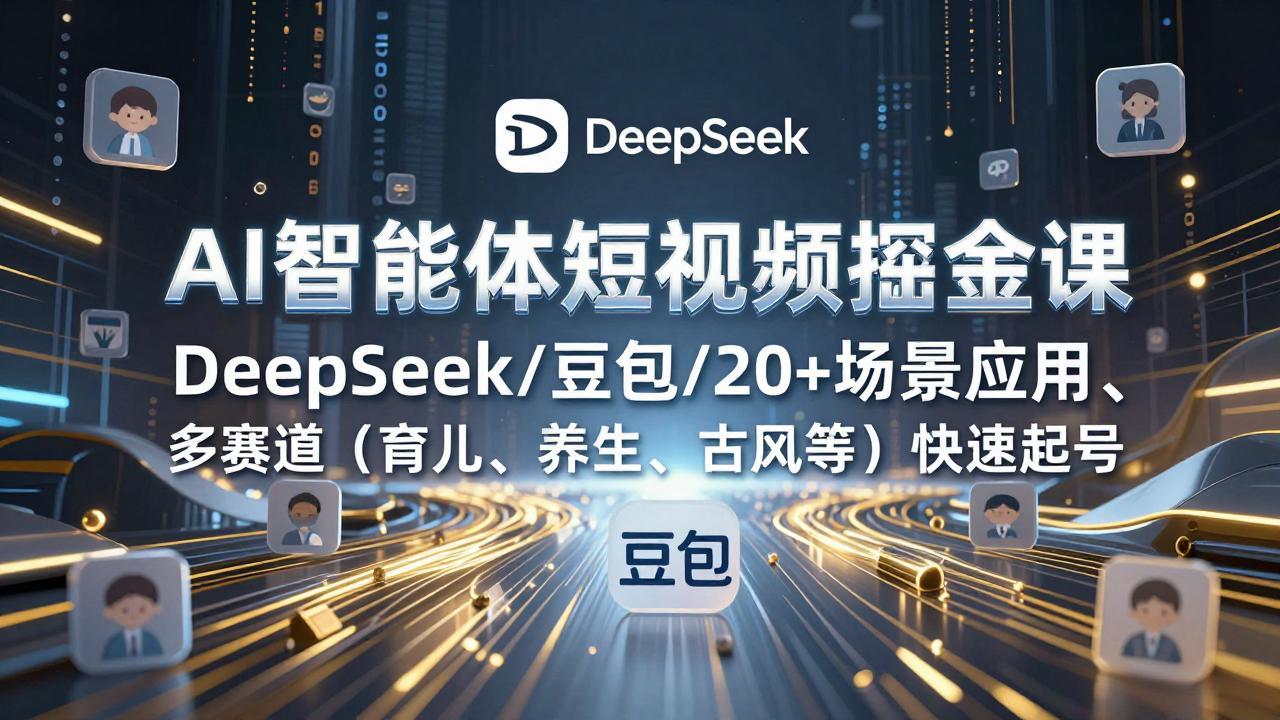 AI智能体短视频掘金课，DeepSeek/豆包/20+场景应用、多赛道(育儿、养生、古风等-月亮湾网创资源站
