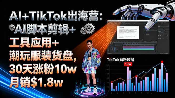 AI+TikTok出海营:AI脚本剪辑+工具应用+潮玩服装货盘,30天涨粉10w月销$1.8w-月亮湾网创资源站