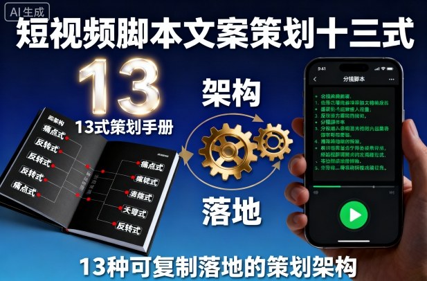 短视频脚本文案策划十三式，13种可复制落地的策划架构-月亮湾网创资源站