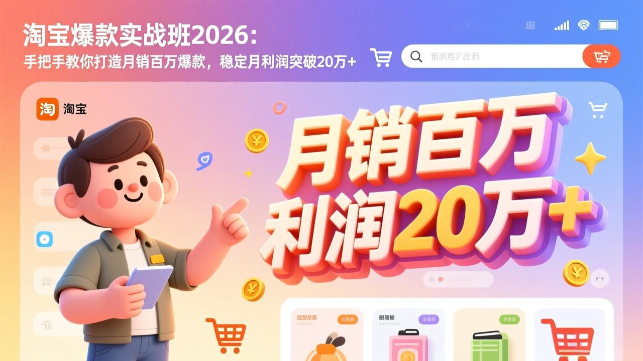 淘宝爆款实战班-2026年3月更新：手把手教你打造月销百万爆款，稳定月利润突破20万+-月亮湾网创资源站