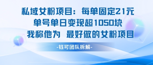 私域女粉项目：每单固定21块，单日变现超1k+，最好做的女粉项目-月亮湾网创资源站