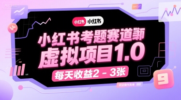 小红书考题赛道虚拟项目1.0，项目操作简单，每天收益2-3张-月亮湾网创资源站
