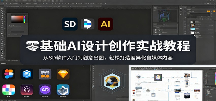 零基础AI设计创作实战教程：从SD软件入门到创意出图，轻松打造差异化自媒体内容-月亮湾网创资源站