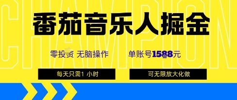 番茄音乐人掘金，单账号最高可撸1k+，可无限矩阵去做，零投入-月亮湾网创资源站