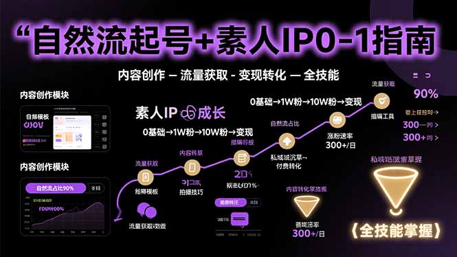 自然流起号+素人IP0-1指南，快速掌握内容创作-流量获取-变现转化-全技能-月亮湾网创资源站