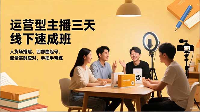 运营型主播三天线下班，人货场搭建,四部曲起号,流量实时应对，手把手带练-月亮湾网创资源站