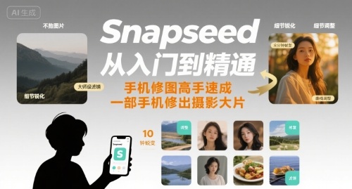 Snapseed从入门到精通，手机修图高手速成，一部手机就能修出摄影大片-月亮湾网创资源站