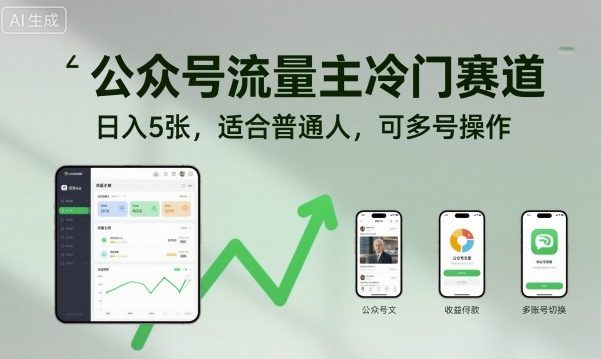 公众号流量主冷门赛道，日入5张，适合普通人，可多号操作-月亮湾网创资源站