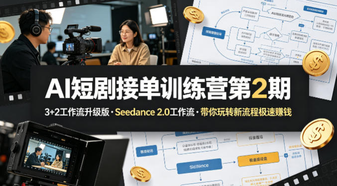 AI短剧接单训练营第2期，3+2工作流升级版，Seedance 2.0工作流，带你玩转新流程极速賺钱-月亮湾网创资源站