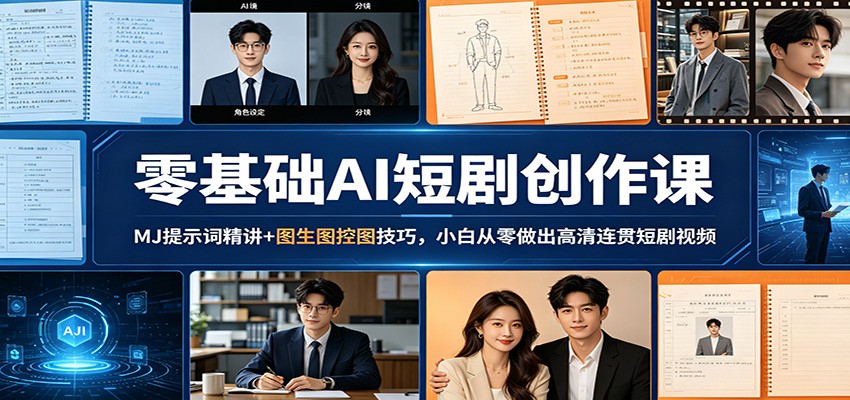 零基础AI短剧创作课：MJ提示词精讲+图生图控图技巧，小白从零做出高清连贯短剧视频-月亮湾网创资源站
