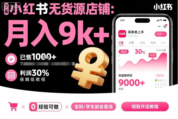 小红书无货源店铺项目，简单易上手，月入9k+，保姆级教程-月亮湾网创资源站