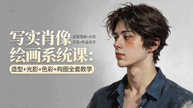 写实肖像绘画系统课：造型+光影+色彩+构图全套教学，配套笔刷+示范+作业点评-月亮湾网创资源站