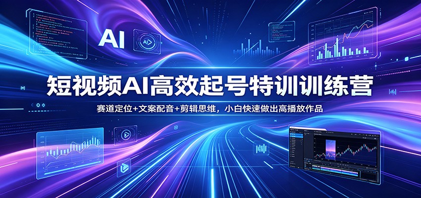 短视频AI高效起号特训训练营：赛道定位+文案配音+剪辑思维，小白快速做出高播放作品-月亮湾网创资源站