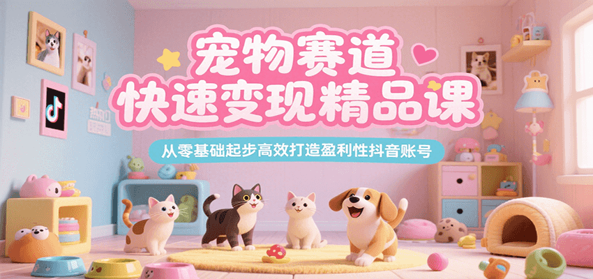 宠物赛道快速变现精品课，从零基础起步高效打造盈利性抖音账号-月亮湾网创资源站