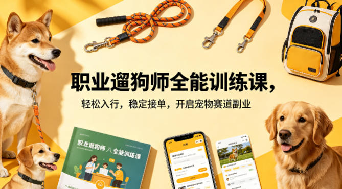 职业遛狗师全能训练课，轻松入行，稳定接单，开启宠物赛道副业-月亮湾网创资源站