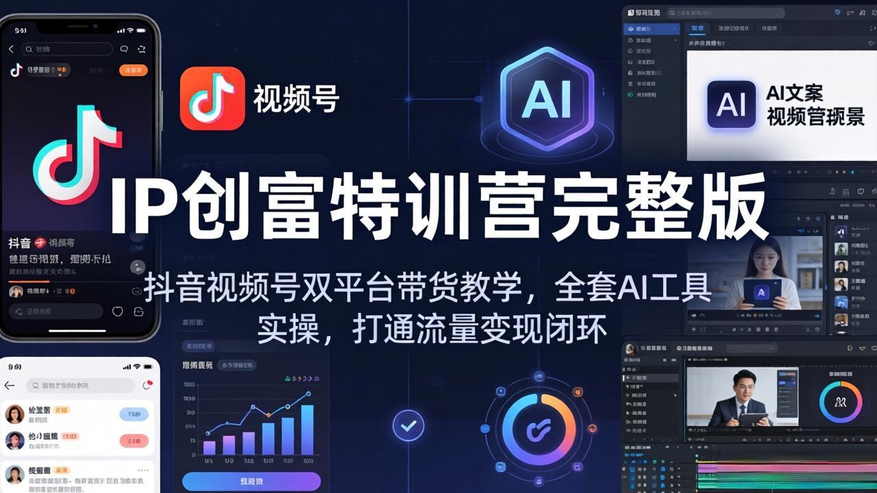 IP创富特训营完整版：抖音视频号双平台带货教学，全套AI工具实操，打通流量变现闭环-月亮湾网创资源站