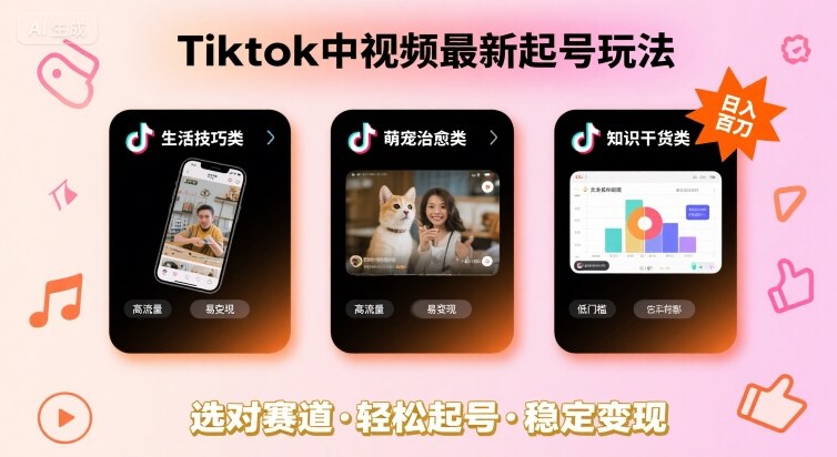 Tiktok中视频最新起号玩法，想要日入百刀，做好这几个赛道就可以了-月亮湾网创资源站