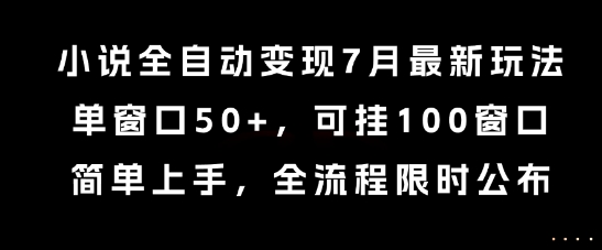 小说全自动变现7月玩法，单窗口50+，可挂100窗口，简单上手，全流程限时公布【揭秘】-月亮湾网创资源站