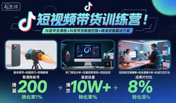 短视频带货训练营，抖音带货课程+抖音带货数据挖掘+精准获客解决方案-月亮湾网创资源站