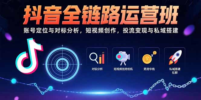 抖音全链路运营班：账号定位与对标分析，短视频创作，投流变现与私域搭建-月亮湾网创资源站