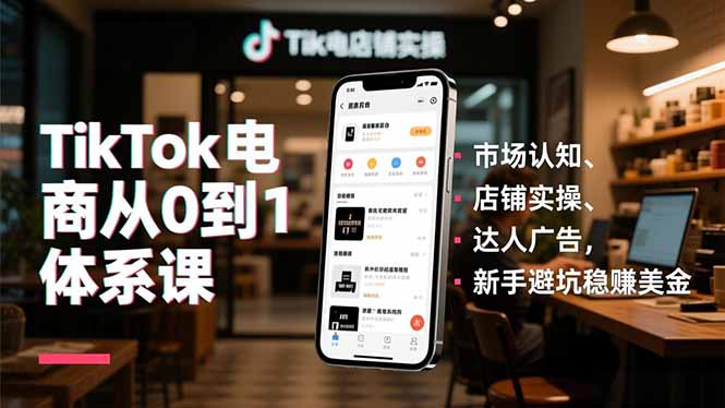 TikTok电商从0到1体系课，市场认知、店铺实操、达人广告，新手避坑稳赚美金-月亮湾网创资源站