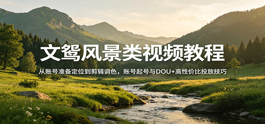 文鸳风景类视频教程：从账号准备定位到剪辑调色，账号起号与DOU+高性价比投放技巧-月亮湾网创资源站