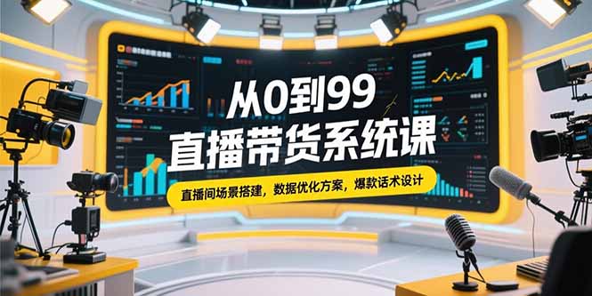 从0到99直播带货系统课，直播间场景搭建，数据优化方案，爆款话术设计-月亮湾网创资源站