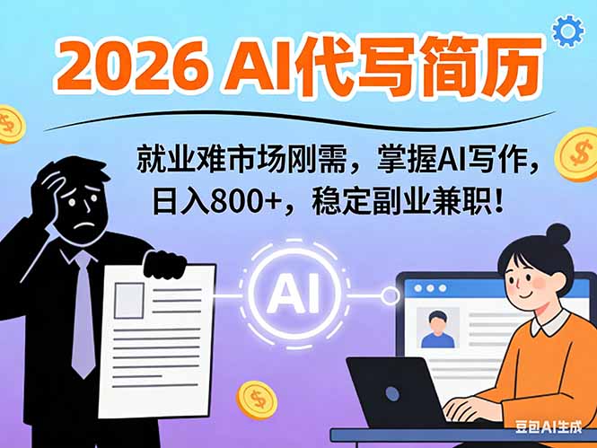 AI代写简历，超暴利，用万能模板月入1-3万实战教程，2026年市场刚需！-月亮湾网创资源站