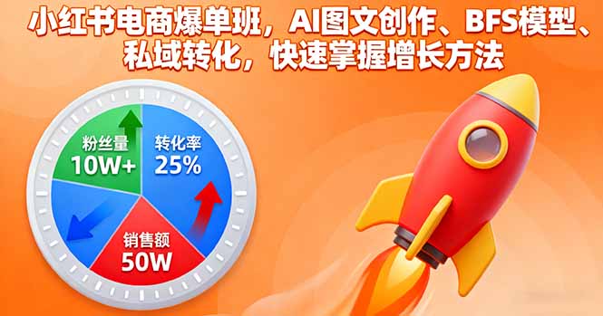 小红书电商爆单班，AI图文创作、BFS模型、私域转化，快速掌握增长方法-月亮湾网创资源站