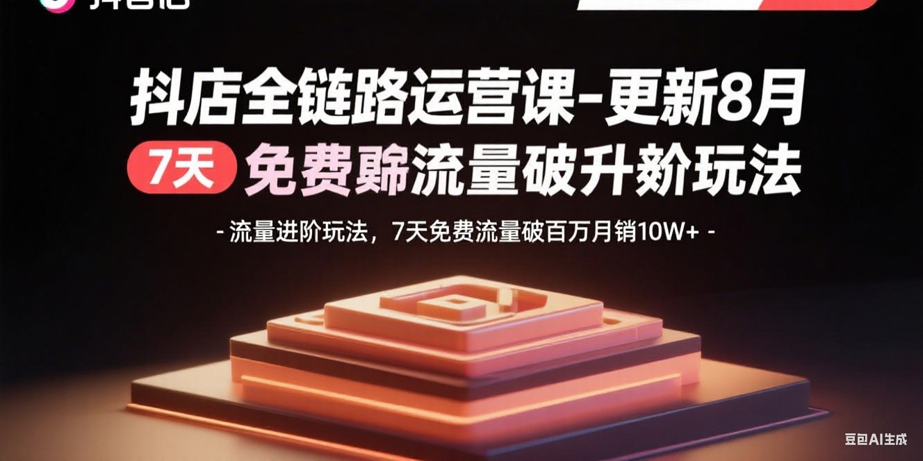 抖店全链路运营课-更新8月：流量进阶玩法，7天免费流量破百万月销10W+-月亮湾网创资源站