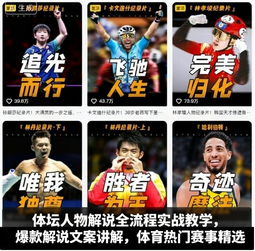 体坛人物解说全流程实战教学，爆款解说文案讲解，体育热门赛事精选-月亮湾网创资源站